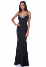Elegant Black Evening Dress With Diamante Detail.